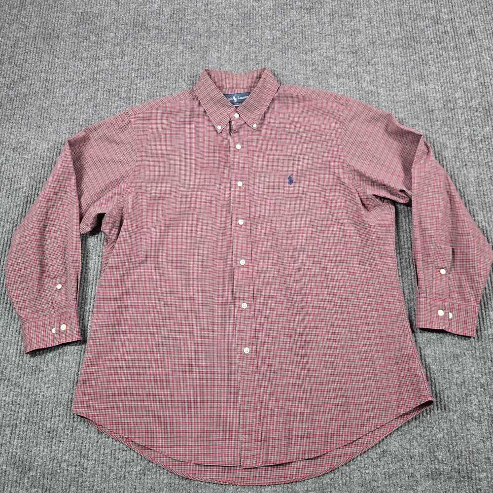 Ralph Lauren Shirt‎ Mens 17 32/33 Red Green Plaid Button Down Custom Fit Pony - Picture 3 of 8
